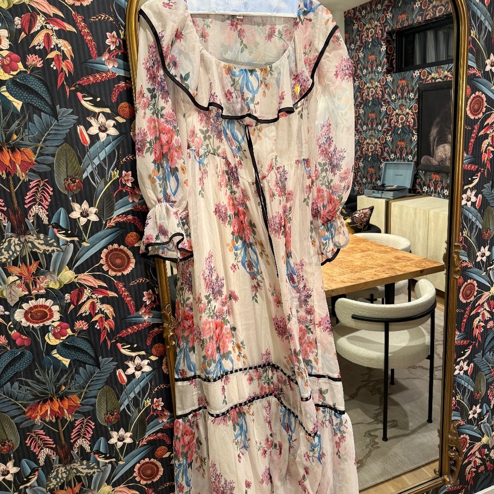 For love and lemons mesh floral maxi dress with black piping